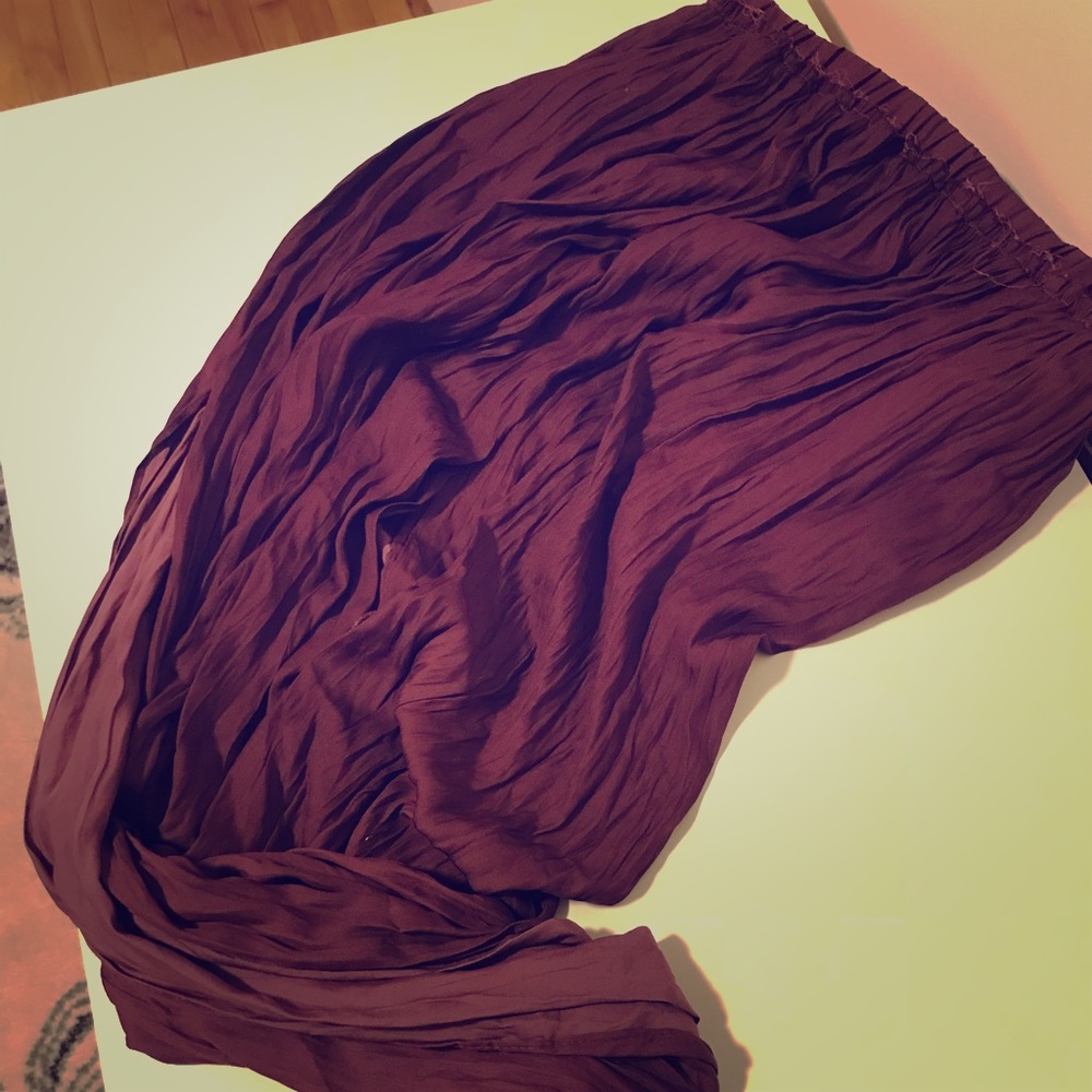 Oxblood pleated maxi skirt